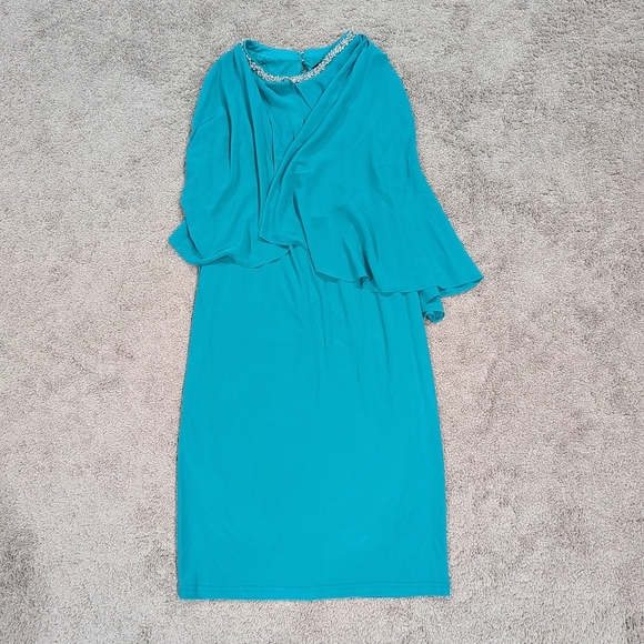 Joseph Ribkoff Teal Dress with Silver Accents - Picture 2 of 16